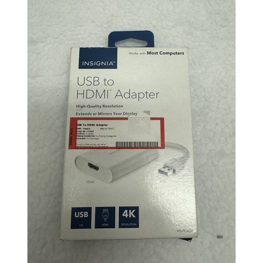 Insignia NS-PCA3H White USB To HDMI Adapter 4K Resolution Electronics